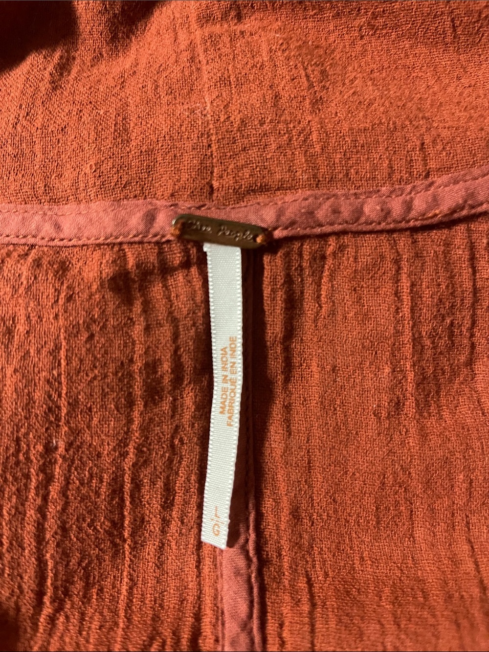 Free People Rust Hooded Crochet-Sleeve Pullover - Picture 2 of 6